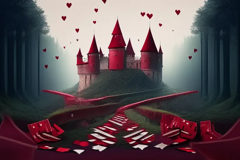 a painting of a castle in the middle of a forest