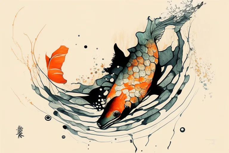 liquid, fluid, fish, fin, art, font, water, marine biology, painting, koi