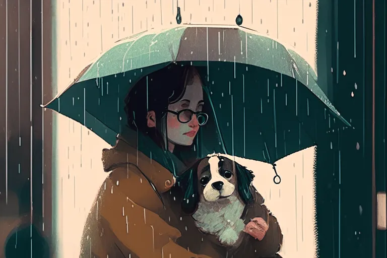 hairstyle, dog, umbrella, dog breed, carnivore, art, cool, companion dog, black hair, eyewear