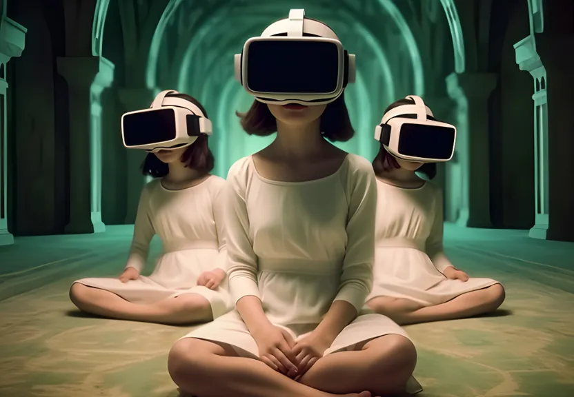 a group of people sitting in a room with virtual headsets