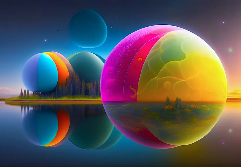 a group of colorful balls floating on top of a body of water