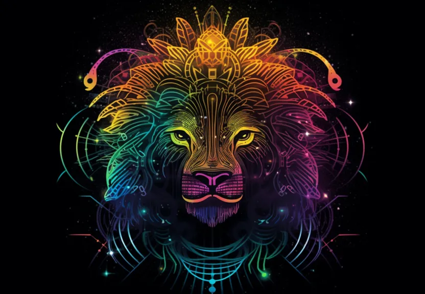 a lion's head with colorful lights on it