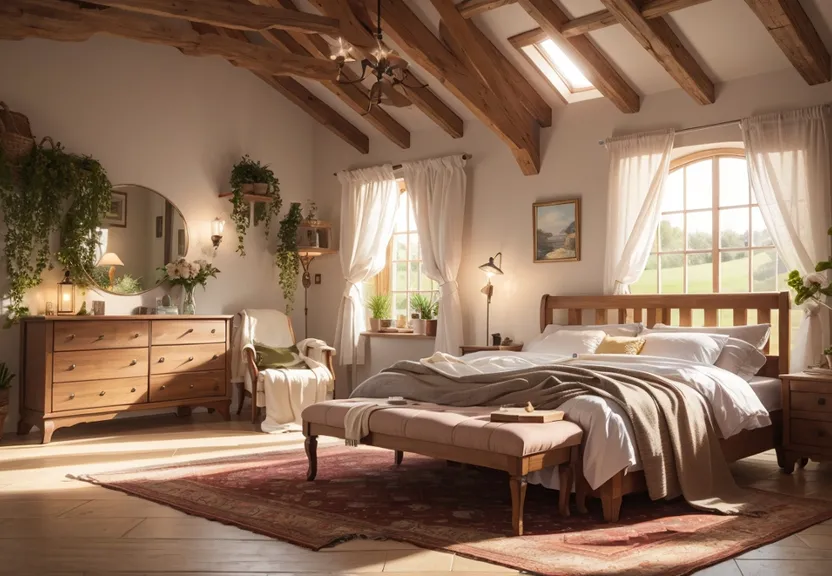 a bedroom with a bed, dresser, and window