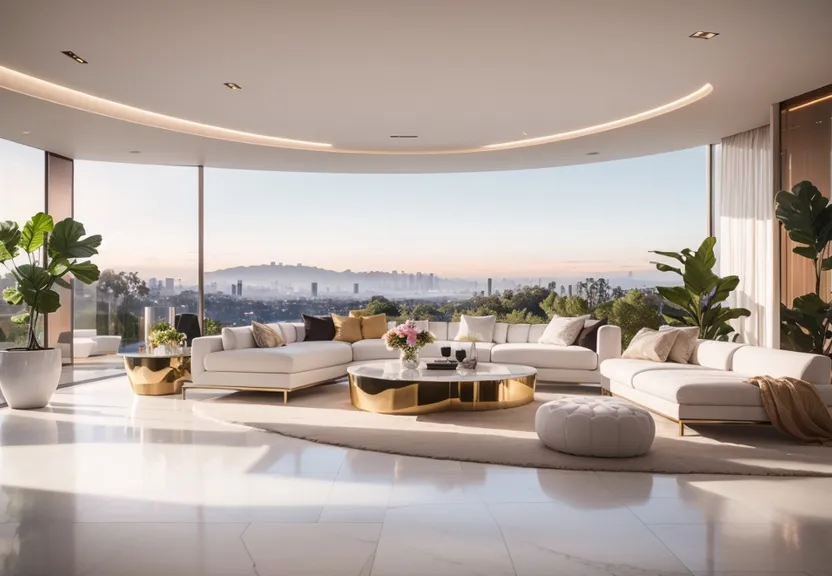 a living room filled with furniture and a large window