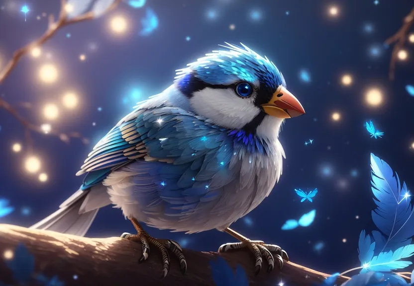 a blue and white bird sitting on a branch