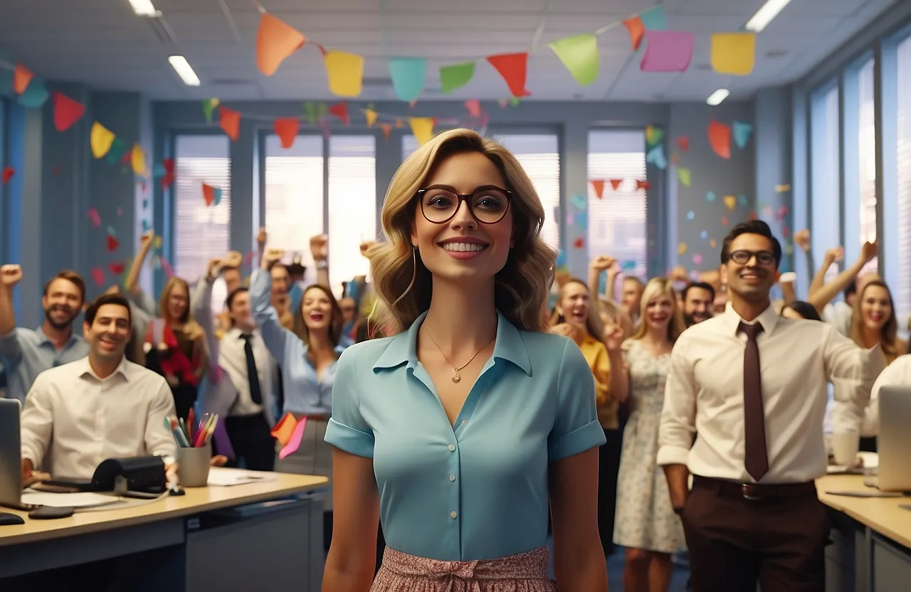 a woman standing in front of a group of people