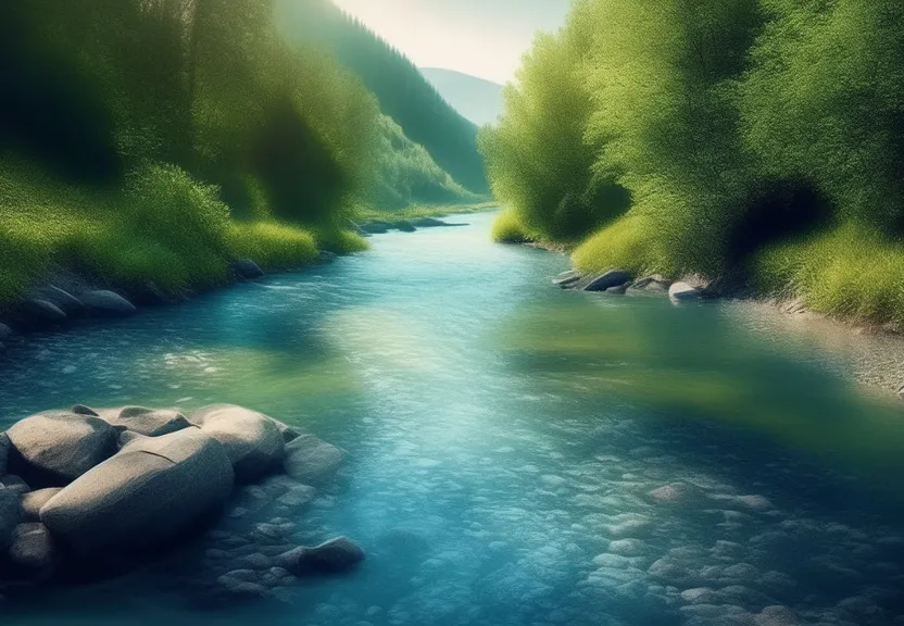 a river running through a lush green forest