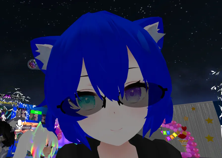 a anime girl with blue hair and cat ears. glasses, vision care, goggles, blue, azure, cartoon, sunglasses, eyewear, electric blue, space