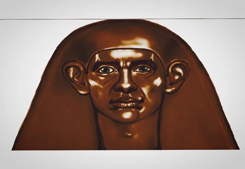 a painting of a an egyptian prince with a long brown and gold trim head dress he evolves into modern african