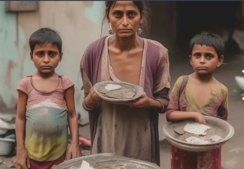 a woman and two children holding plates of food