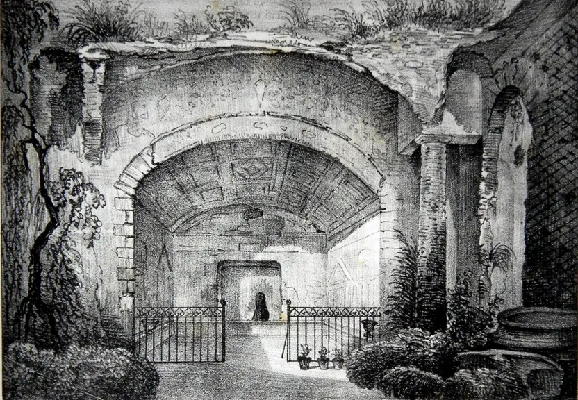 a black and white drawing of a tunnel