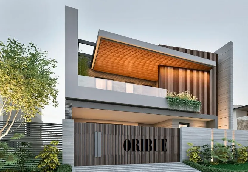 a rendering of a modern house with a balcony