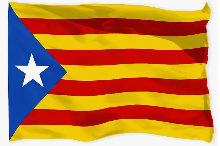 a flag with a star on it flying in the wind