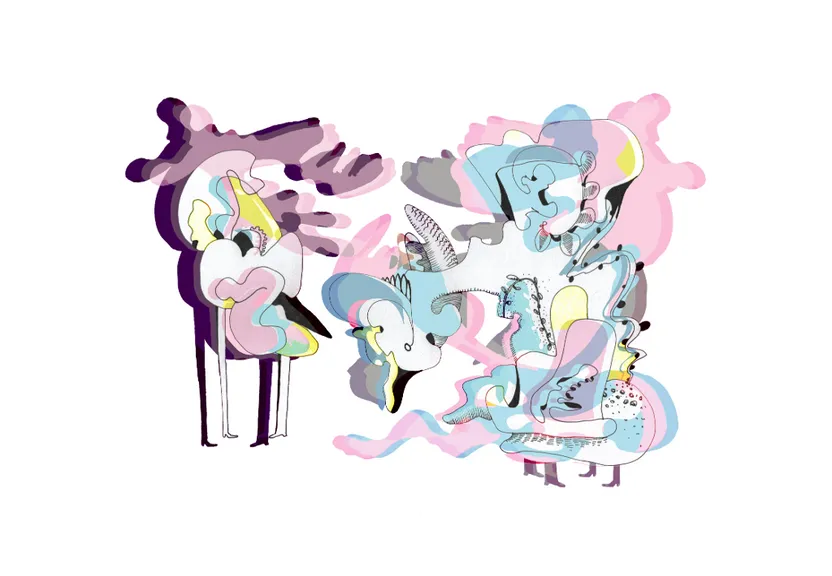 a couple of cartoon animals standing next to each other
