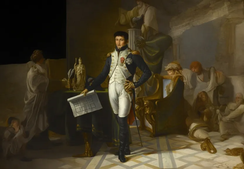 a painting of a man standing in a room