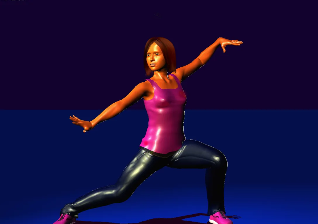 a woman in a pink top and black leggings