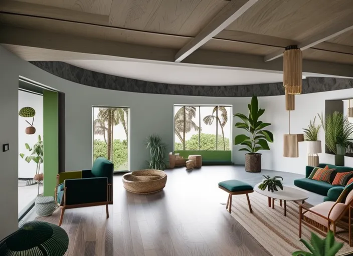 a living room filled with lots of furniture and plants