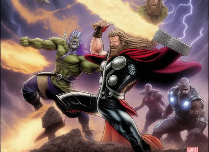 a picture of a thor thor and other avengers characters