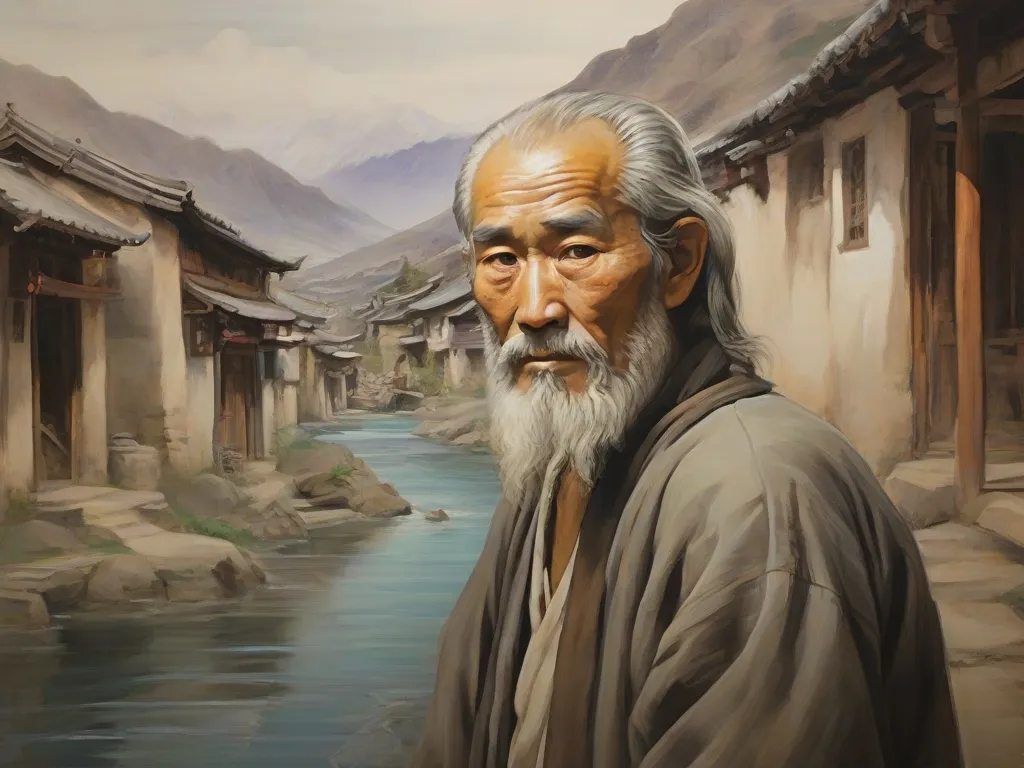 a painting of a man with a long white beard