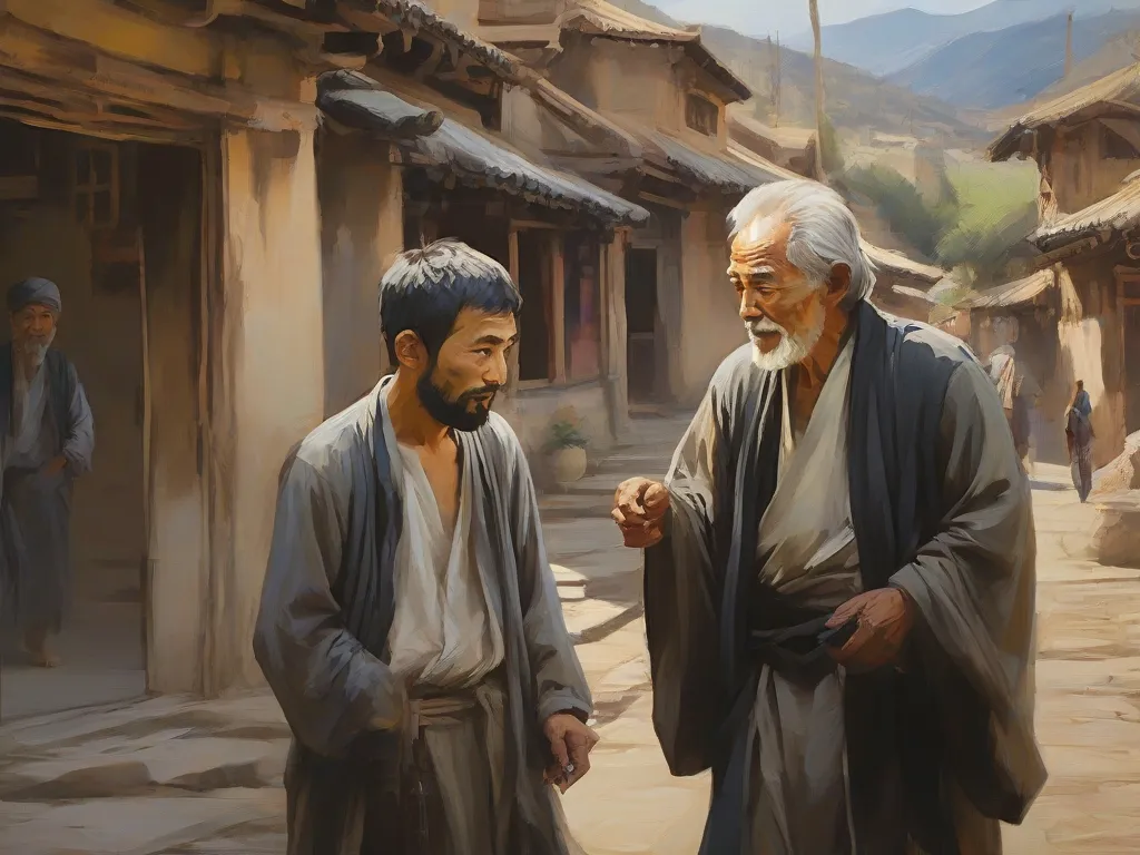 a painting of two men standing next to each other