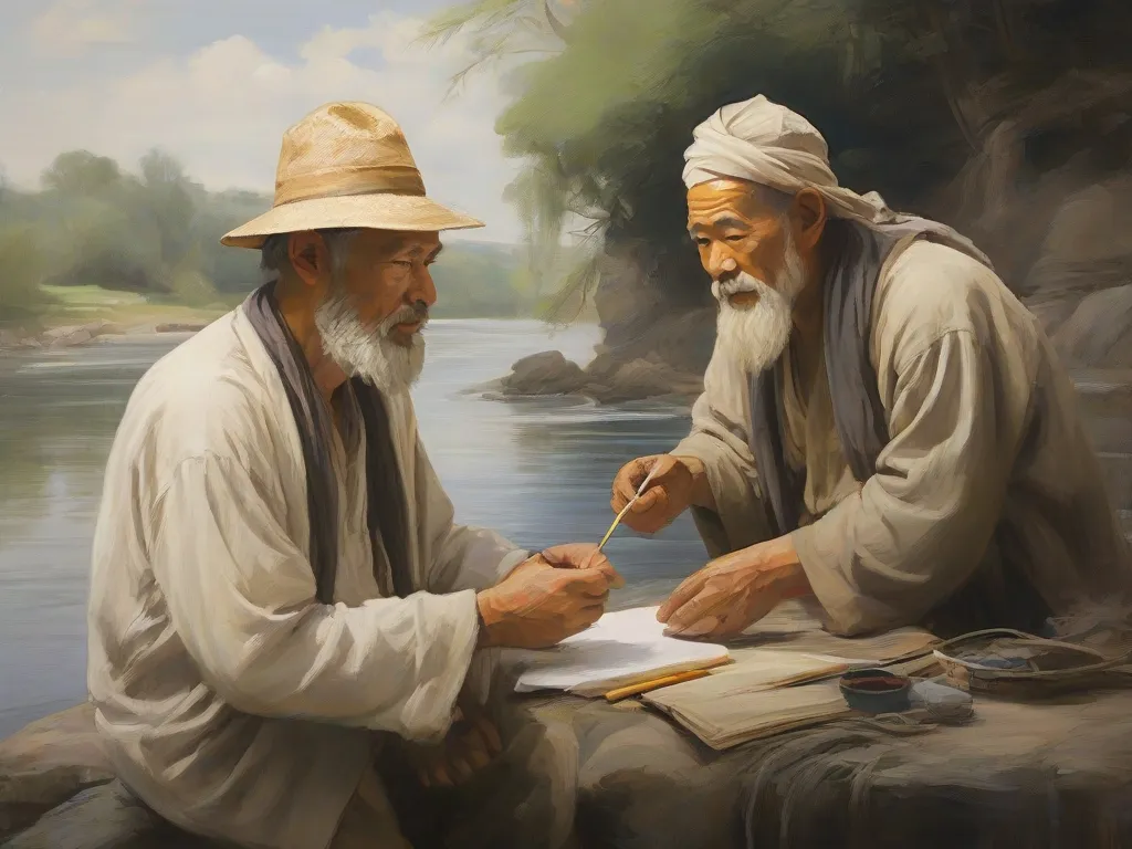 a painting of two men sitting next to each other