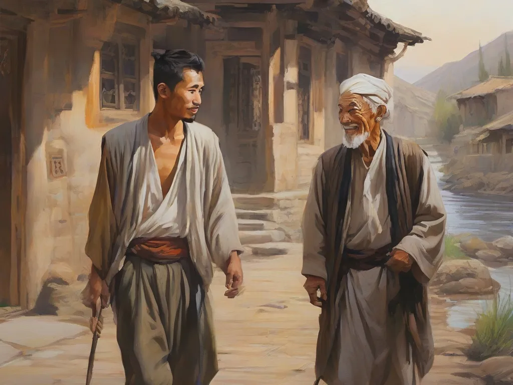 a painting of two men standing next to each other