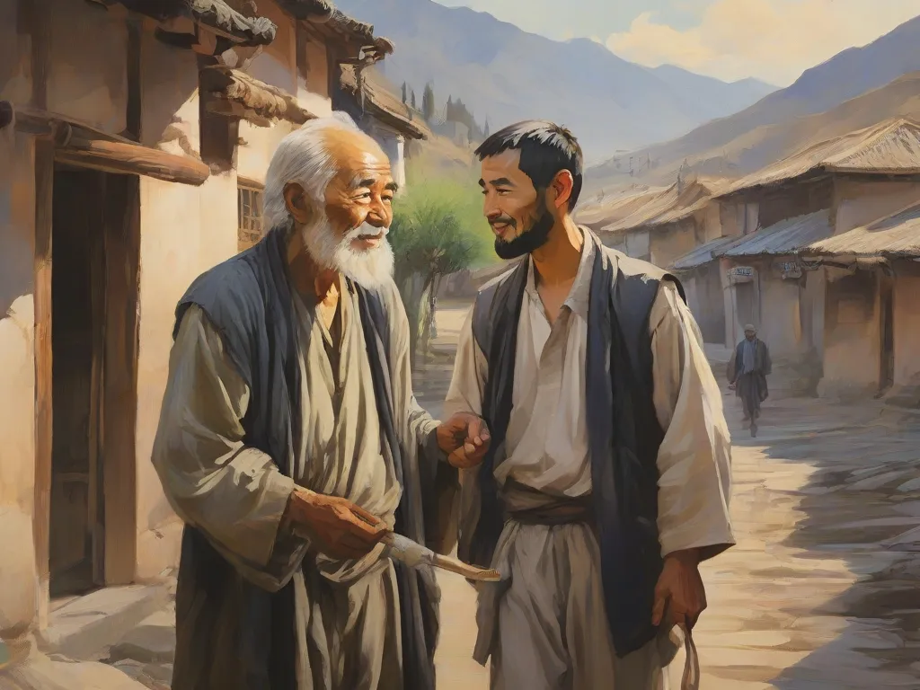 a painting of two men standing next to each other