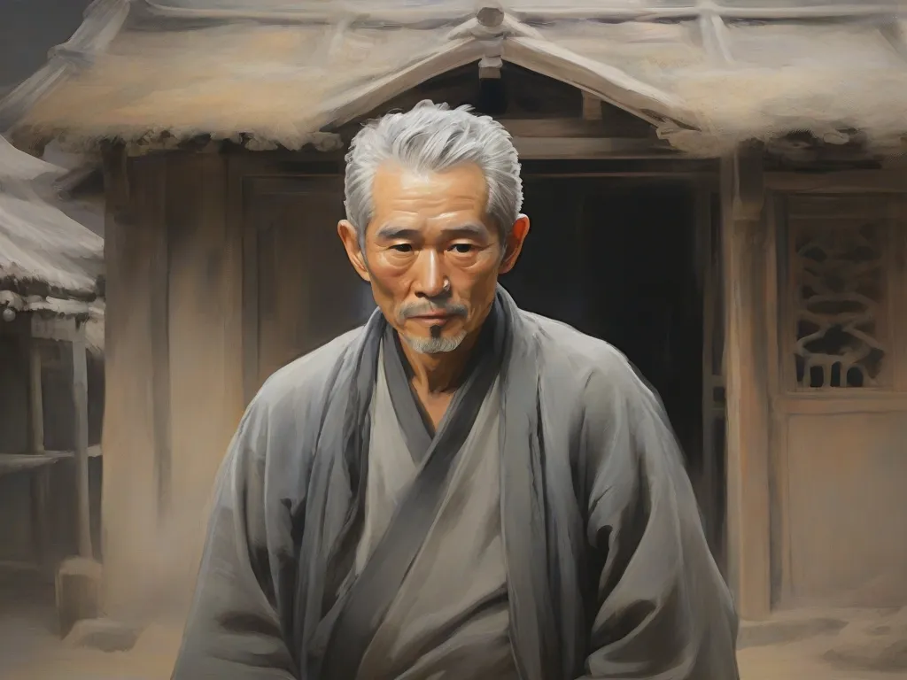 a painting of a man in a kimono