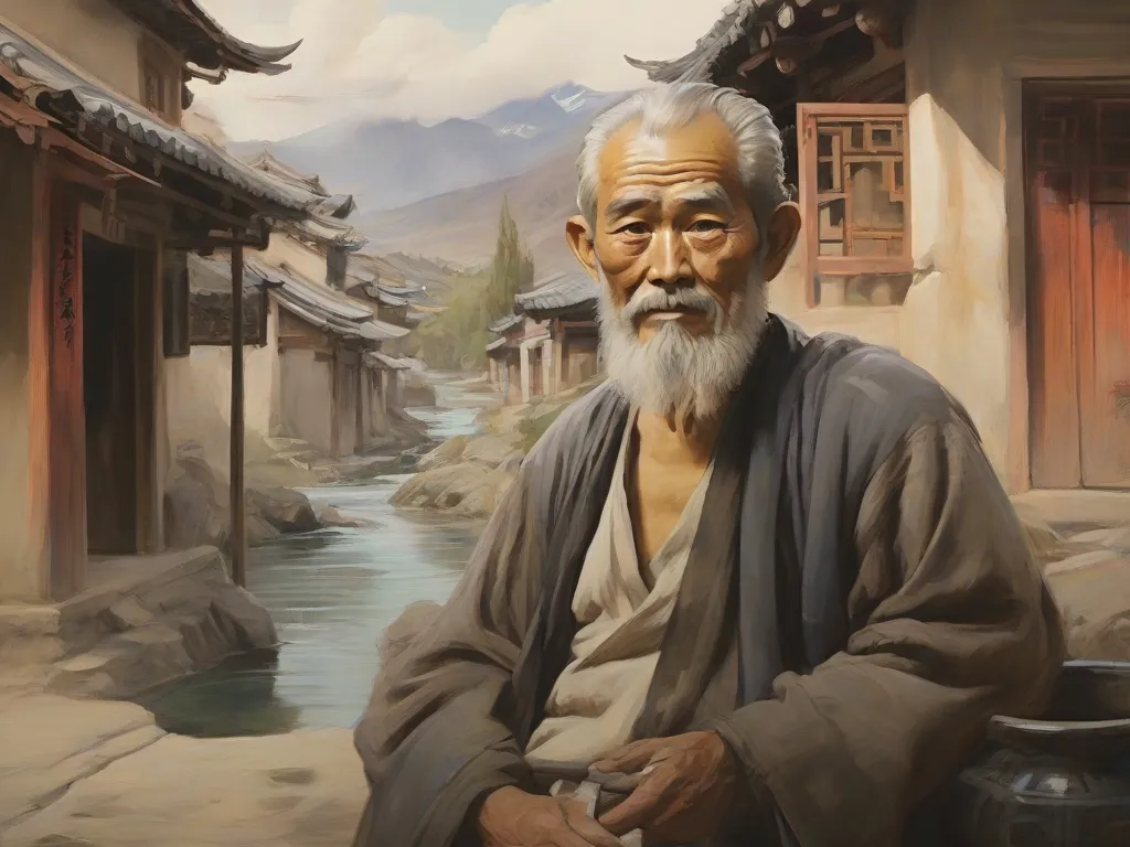 a painting of an old man with a white beard