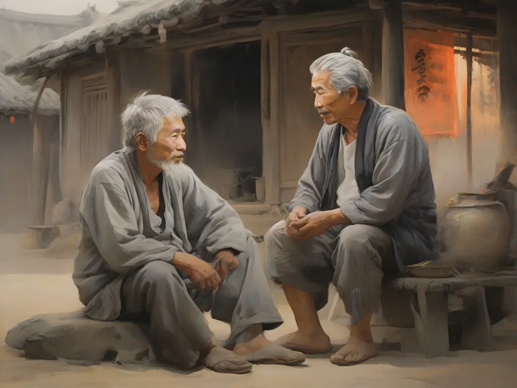 a painting of two men sitting next to each other