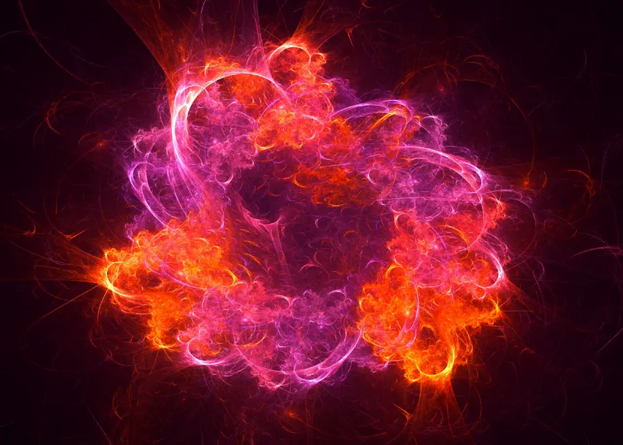 an orange and red supernova slowly expands and oscillates