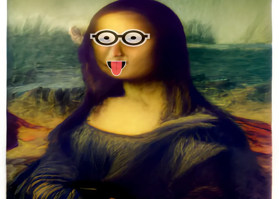 a painting of a woman with glasses sticking out her tongue