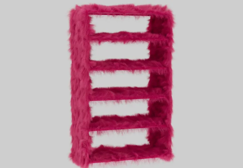 a picture of a red shelf with some fur on it