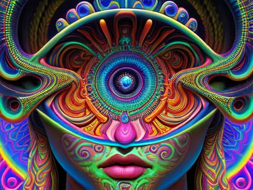 a woman's face with a psychedelic pattern on it