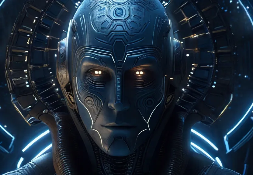 a man in a futuristic suit with glowing eyes