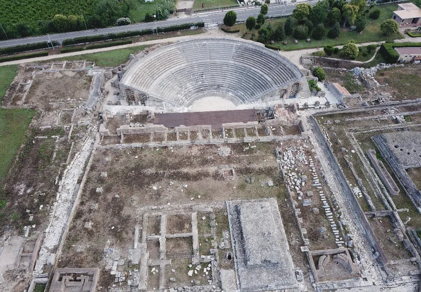 an aerial view of a roman amphit