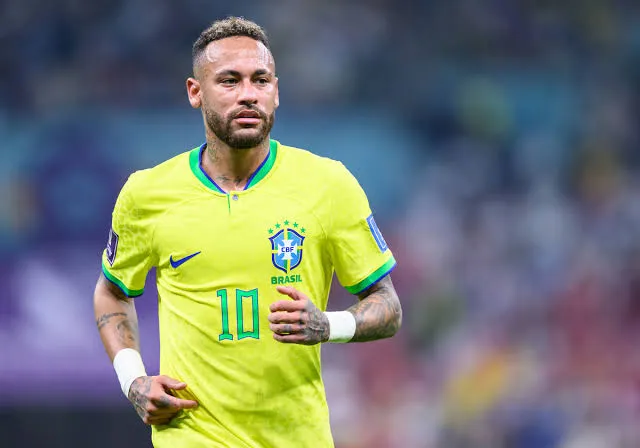 a male soccer player in a yellow uniform make him look like a real Neymar Jr the footballer