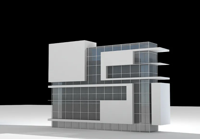 a white and gray building with a black background