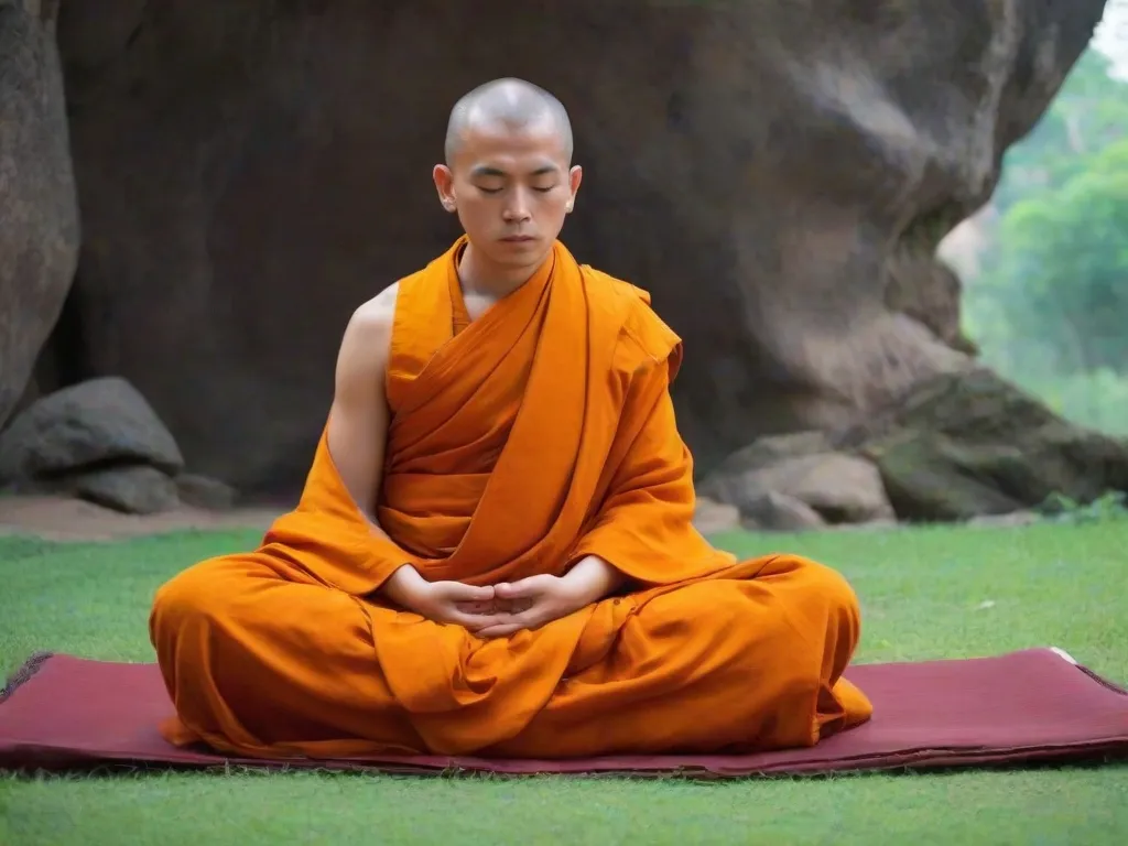 a man sitting on top of a red mat