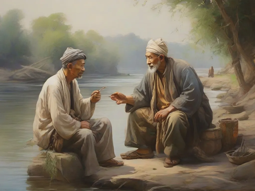 a painting of two men sitting next to each other