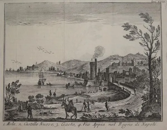 a drawing of a city and a river