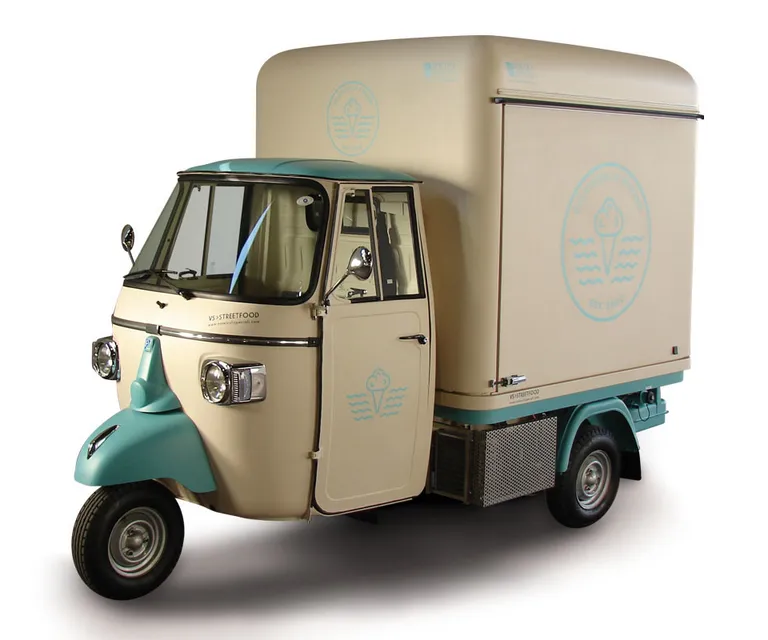 a small blue and white truck on a white background