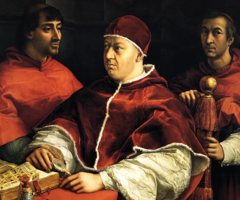 a painting of three men in red robes