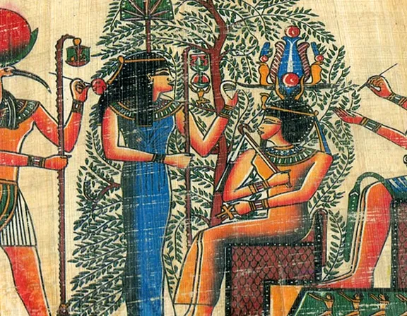 a painting of two egyptian men and a woman