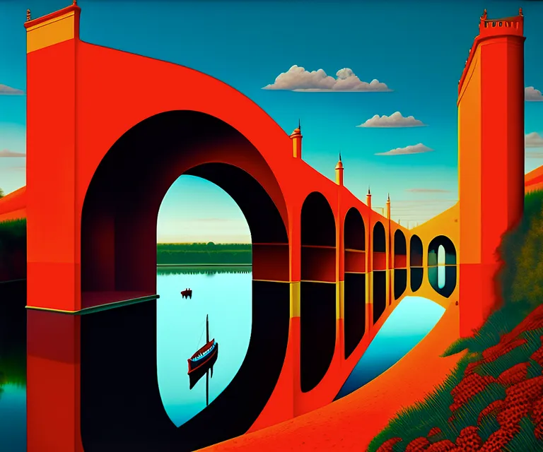 a painting of a bridge over a body of water