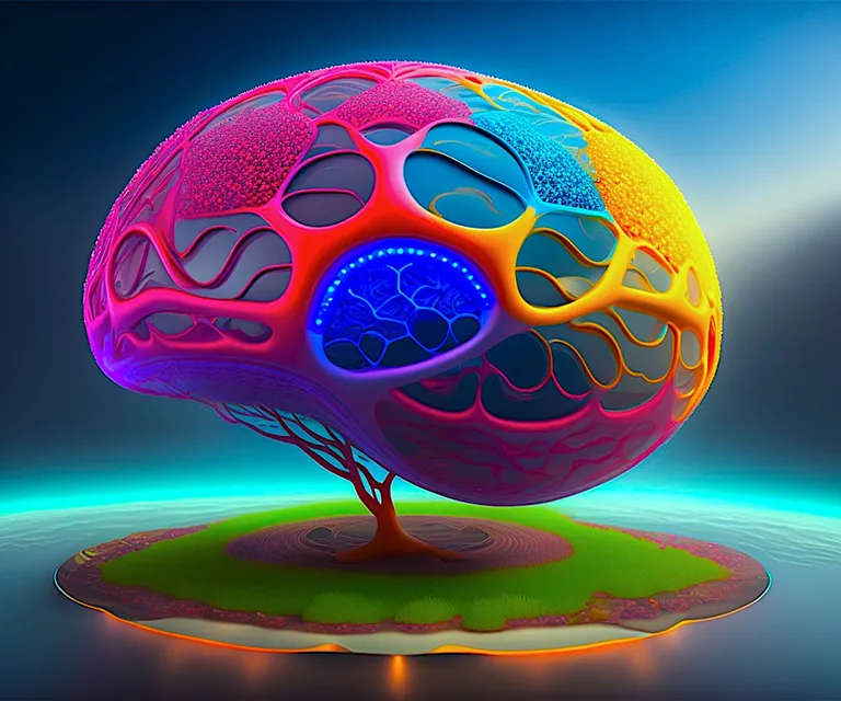 a colorful object with a tree on top of it