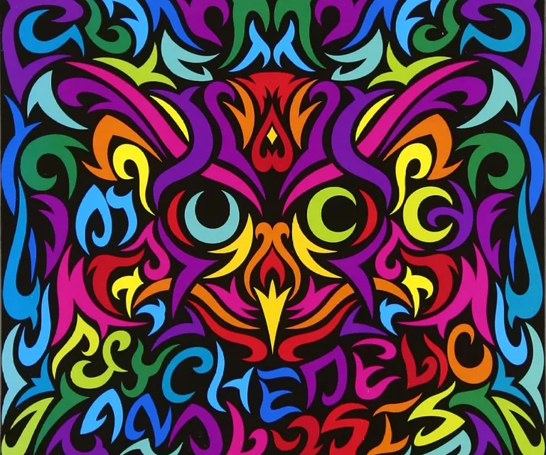 a painting of a colorful cat's face