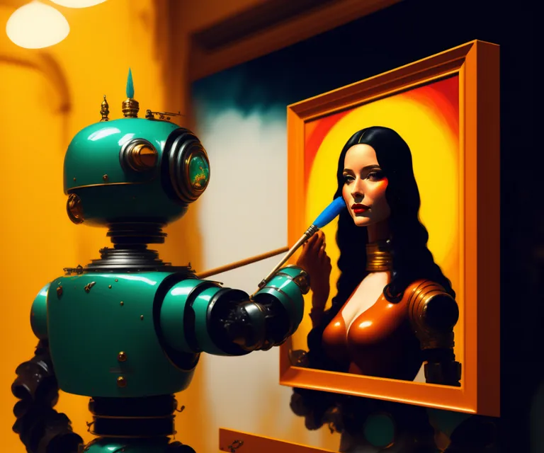 a robot is painting a picture of a woman