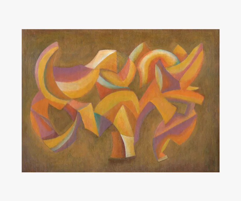 a painting of an abstract design on a brown background