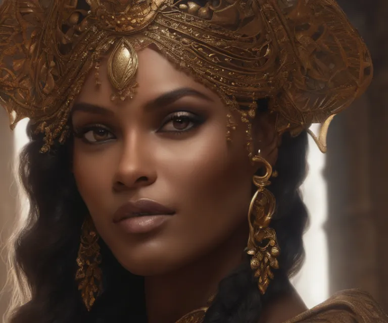 a woman wearing a gold head piece and gold jewelry